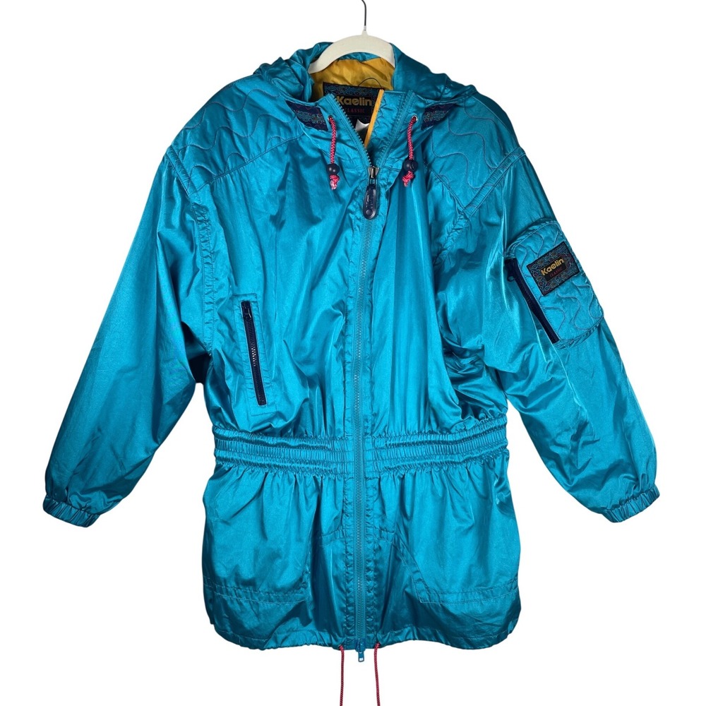 Vintage Kaelin Retro 80s 90s Metallic Turquoise Ski Parka Embroidered Size 10